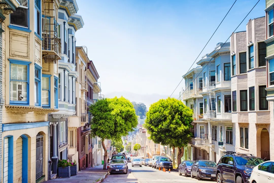 San Francisco hilly Pacific heights panoramic street view