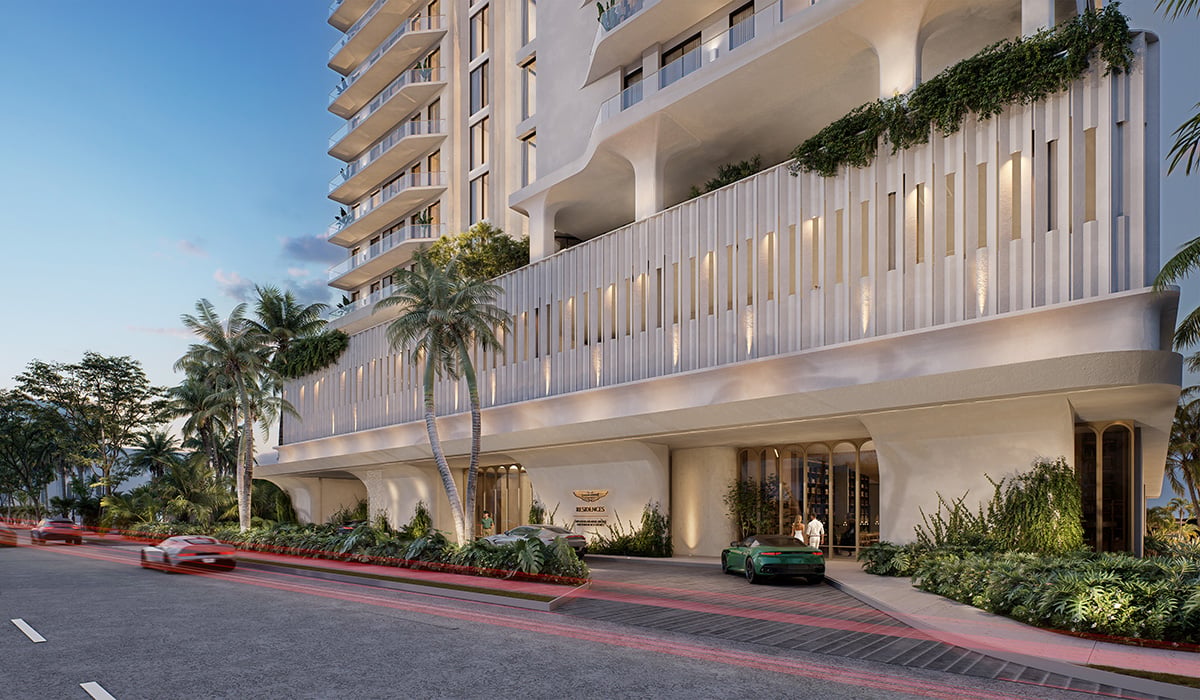 Exterior rendering of Aston Martin Residences Daytona Beach oceanfront condominium tower