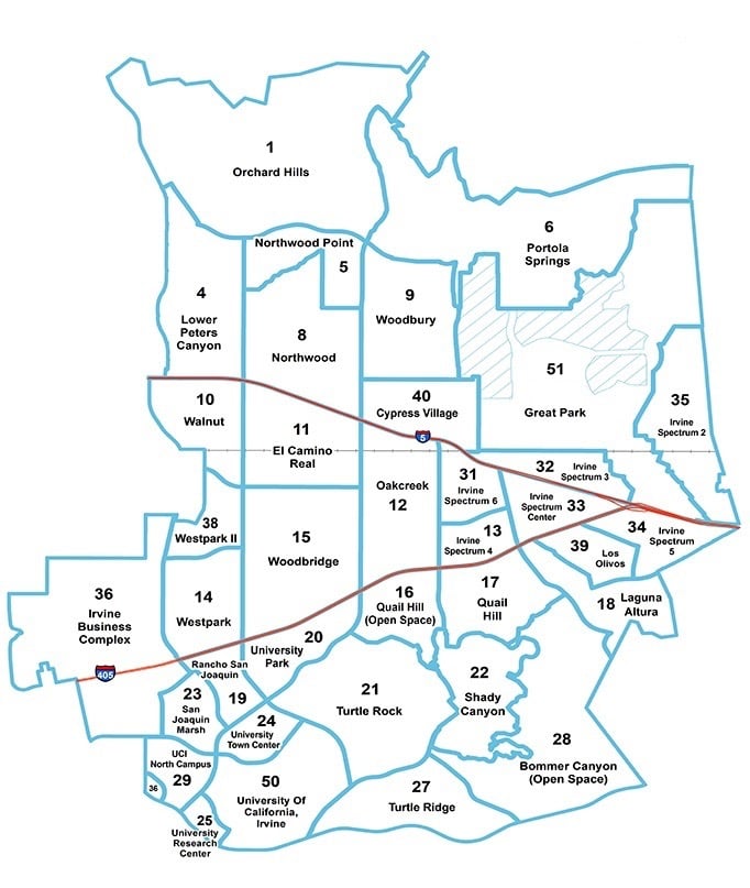 Line art of the villages of Irvine