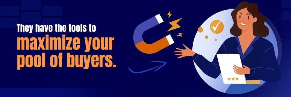 Real estate agent illustration promoting tools to maximize a home's pool of buyers.