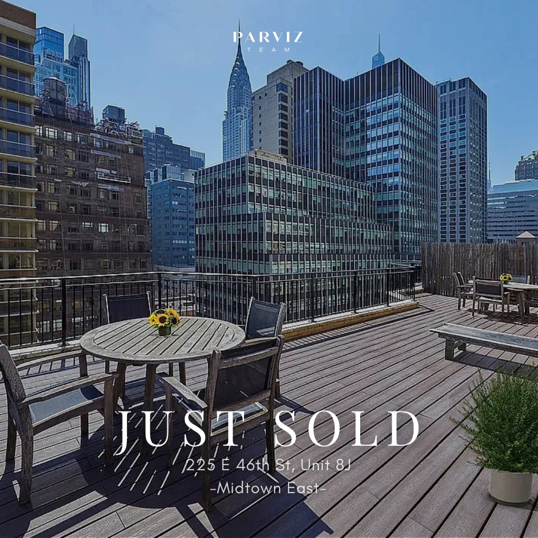 Just sold condominium at 225 East 46th Street, Unit 8J, in The Executive House Condominium, Midtown East, Manhattan. Represented by Parviz Latipzoda and The Parviz Team at Compass for $520,000.
