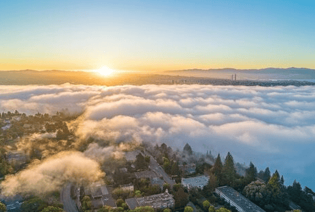 Beautiful sunset overlooking luxury homes in Menlo Park California