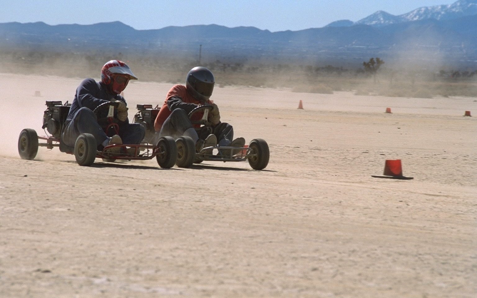 Off-highway vehicles crossing El Mirage Dry Lake near Adelanto, photographed in 2016