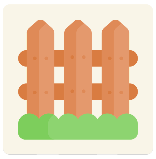 Wooden garden fence behind green shrubs.