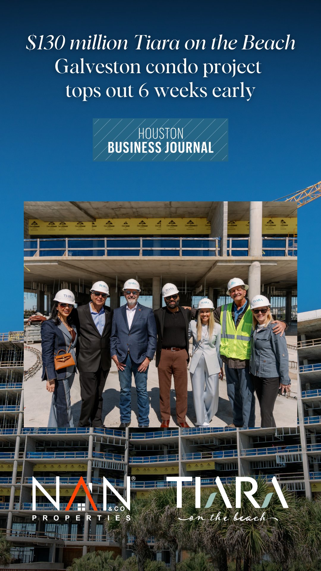 $130 million Tiara on the Beach Galveston condo project tops out 6 weeks early