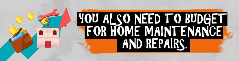 Budget for home maintenance and repairs, illustrated with a house, wrench, coins and wallet.