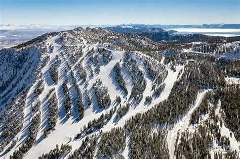Skiers enjoying the slopes at Mt. Rose Ski Tahoe near Reno, Nevada, with scenic mountain views and snow-covered terrain.