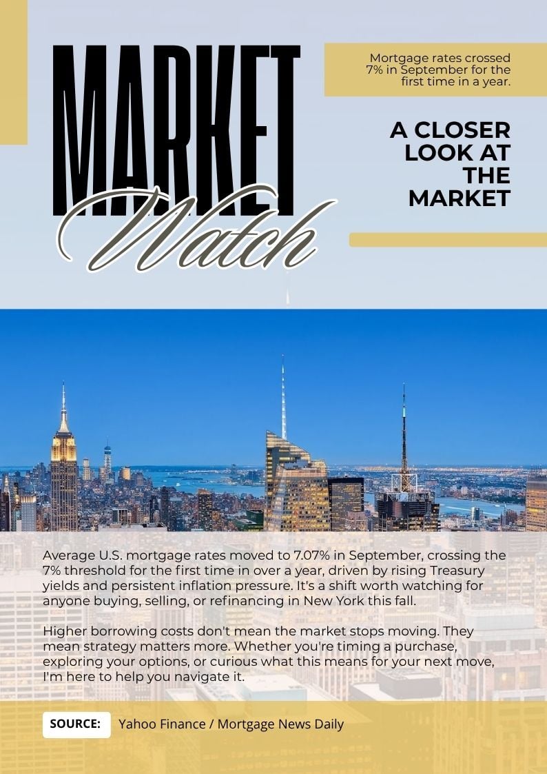 Market Watch graphic on September mortgage rates over a New York City skyline.