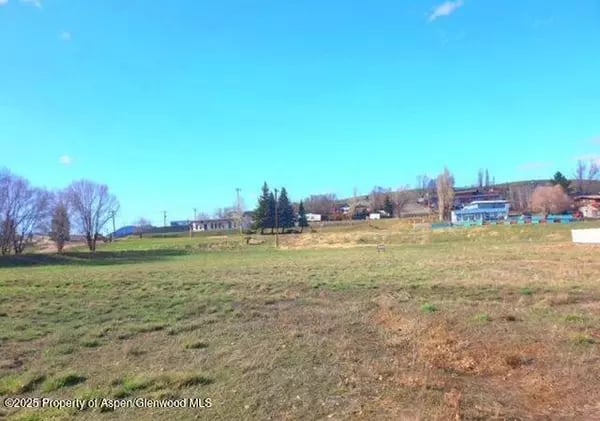 Grassy open field with scattered trees and distant buildings in Craig.