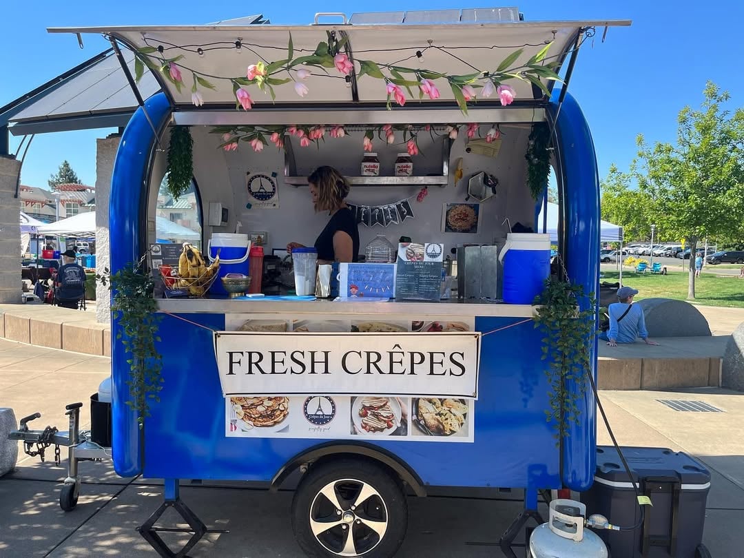 Crepe mobile bar truck serving fresh crepes at a Sonoma County farmers market