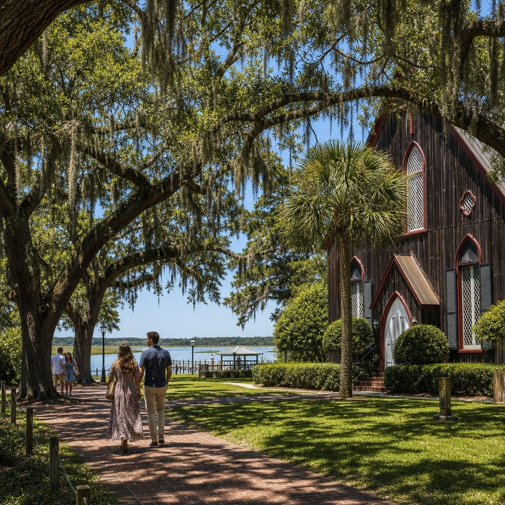 Church of the Cross in Old Town Bluffton, South Carolina, showcasing the Lowcountry lifestyle for people retiring to Bluffton SC.