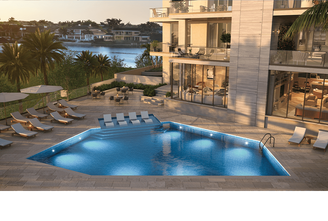 Rendering of the sunset terrace pool at 3300 Gulf Shore, Naples