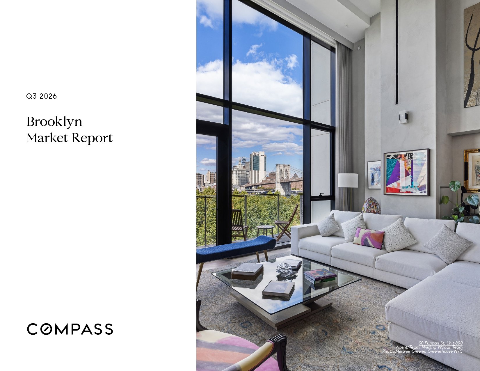 Q3 2026 Brooklyn Market Report cover with a bright living room overlooking the Brooklyn Bridge.