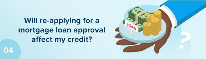Will re-applying for a mortgage loan approval affect my credit? An illustrated hand holds cash and coins labeled LOAN.