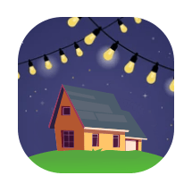 Illustration of a small house with glowing string lights overhead.