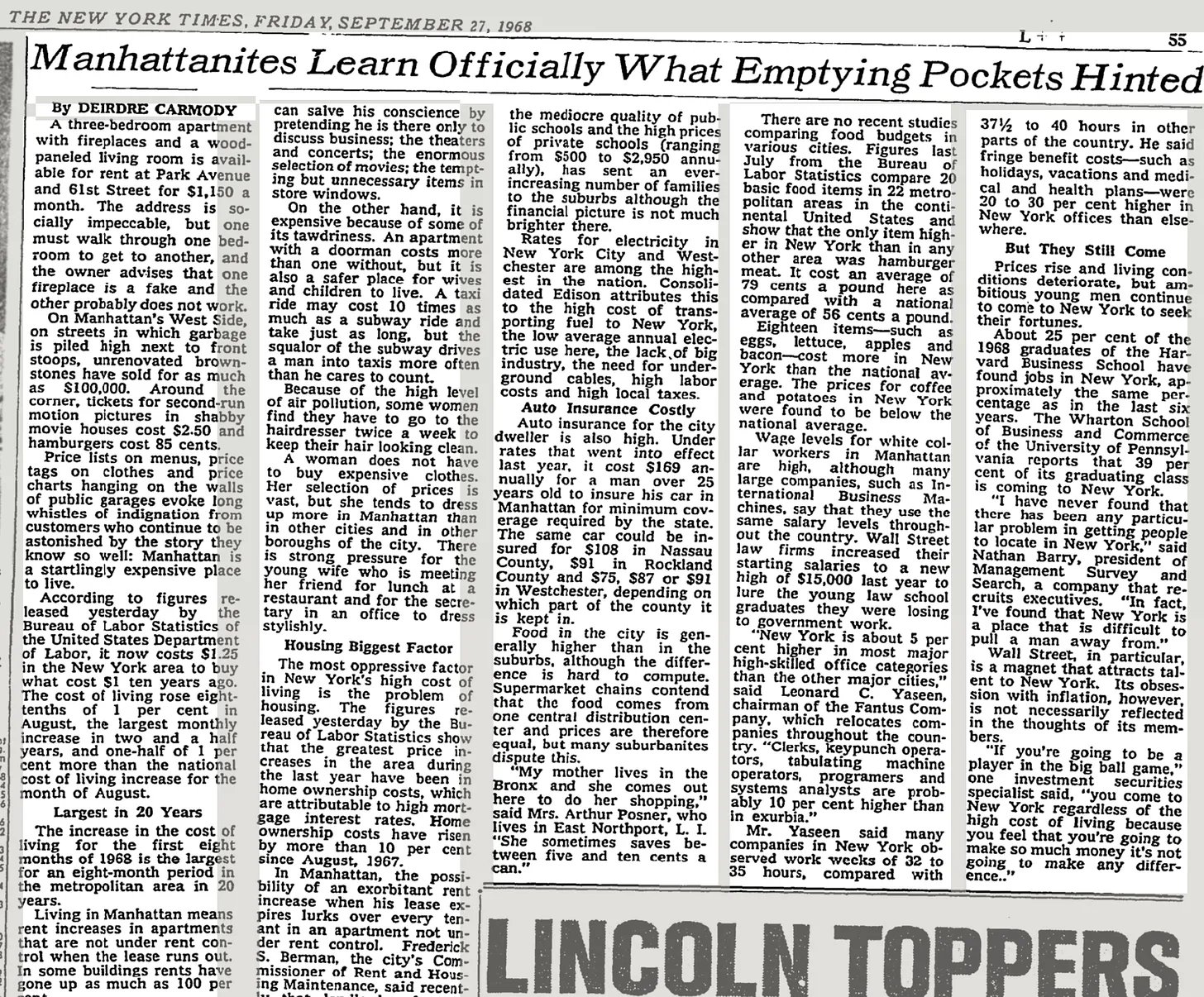 Manhattan was expensive in 1968, and 1990, and still feels that way today