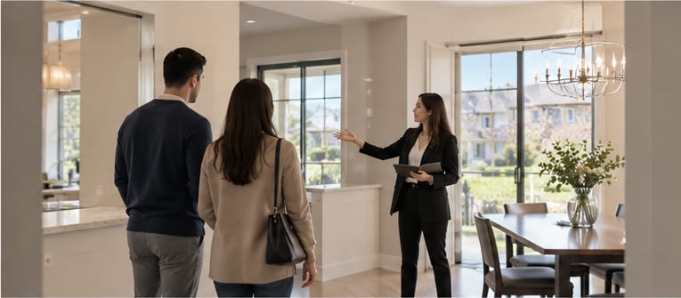 Real estate open house and buyer showing