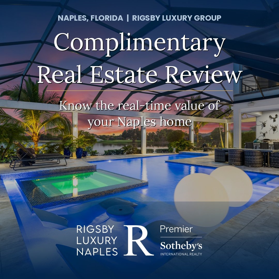 Naples Florida luxury screened pool spa outdoor living golf course waterfront sunset