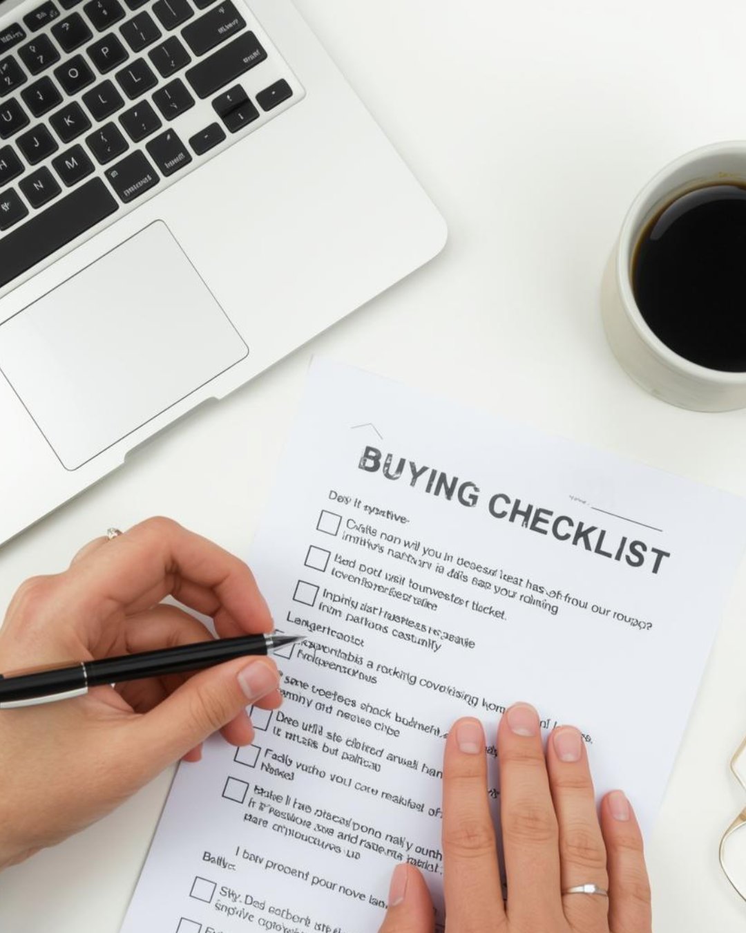 A home buying checklist and financial documents on a desk, representing the first steps of the mortgage process.