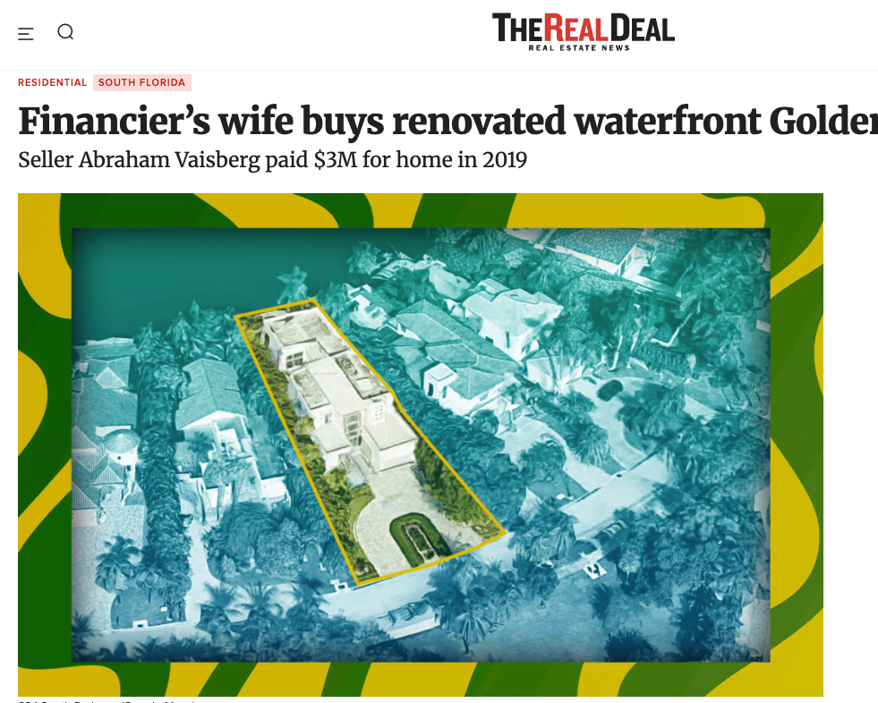 Financier’s wife buys renovated waterfront Golden Beach house