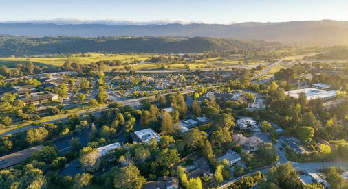 Beautiful sun rays shining on Menlo Park neighborhood