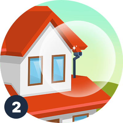 Number 2 badge with an illustration of a white house with a red roof.