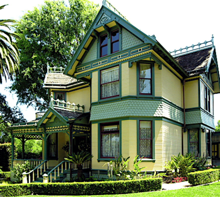 Victorian and Craftsman homes on a tree-lined street in the Old Escondido historic district, Escondido, California