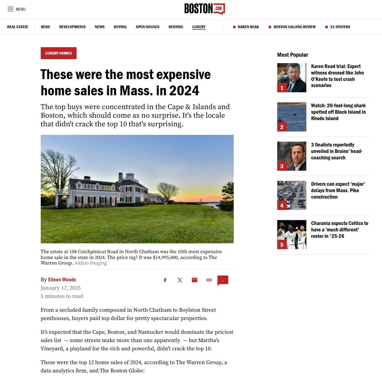 These were the most expensive home sales in Mass. in 2024
