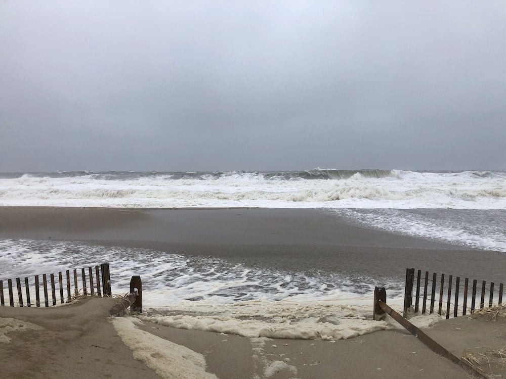 Aerial beach view February storm