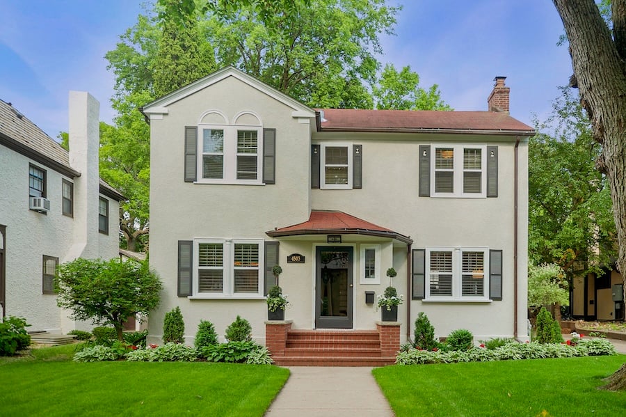 Architectural detail of a luxury Edina home in early spring