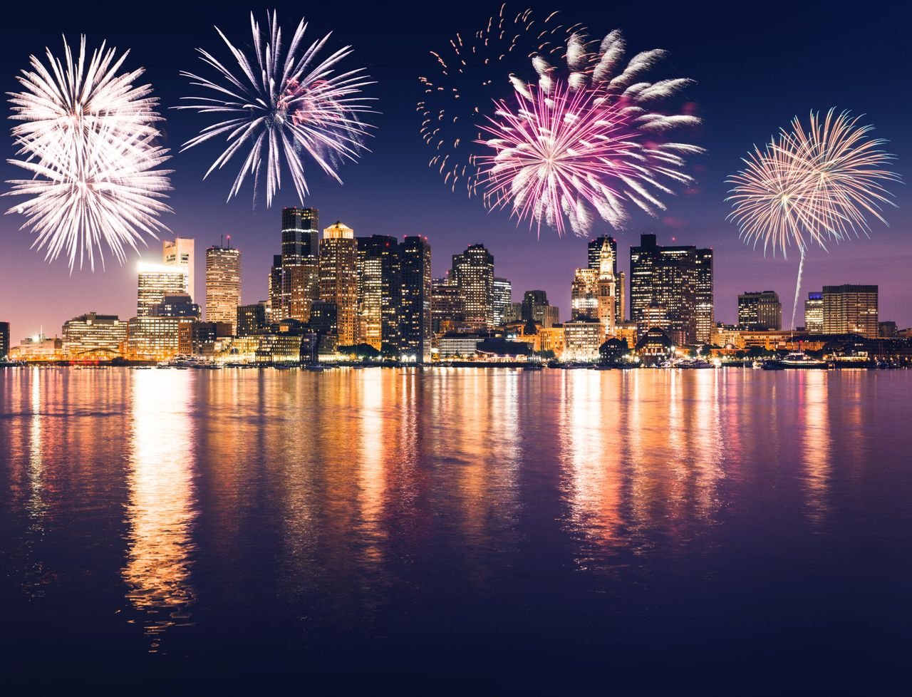 Fireworks over the Boston Skyline