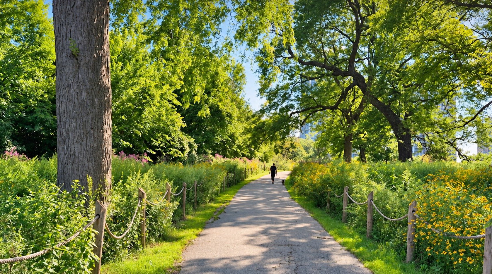 Walking path through the Montrose Point Bird Sanctuary near Buena Park, Chicago