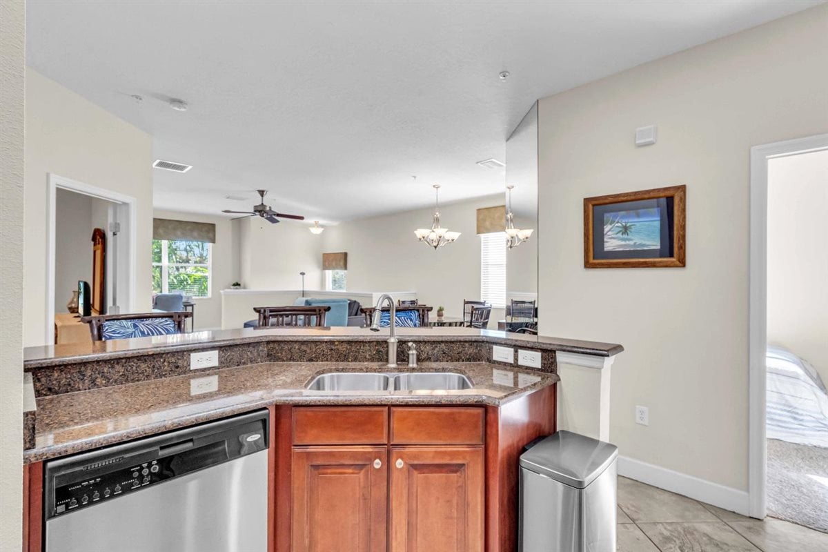 Kitchen over looks the living room and dinette allowing you to never miss a moment with loved ones 