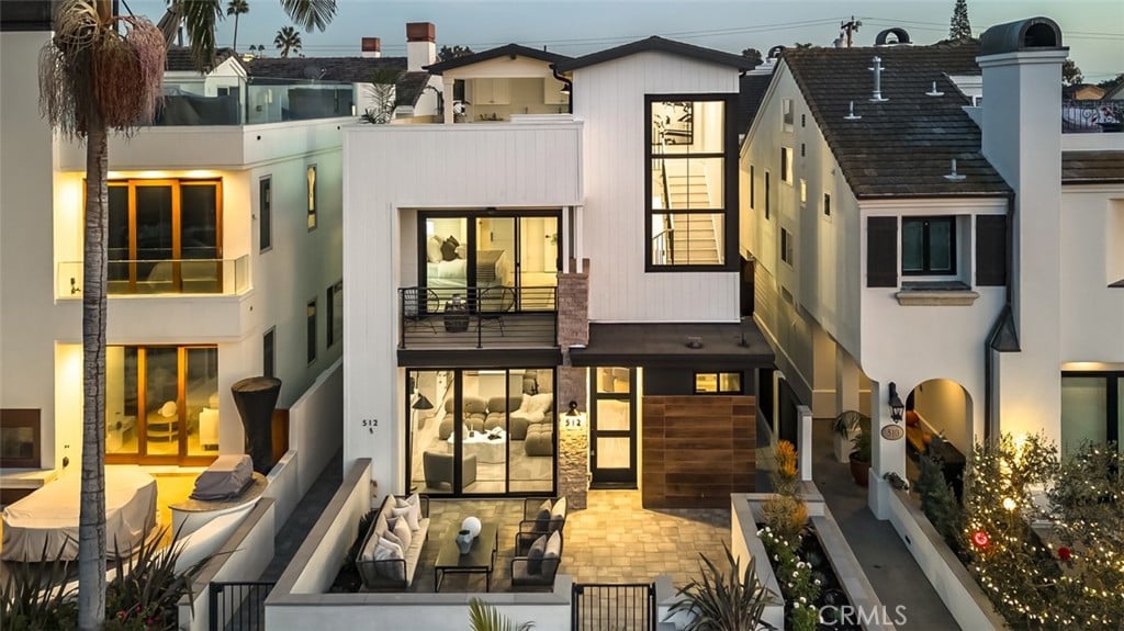 Coastal streets of CDM Village decorated for the holidays near Newport Beach homes for sale