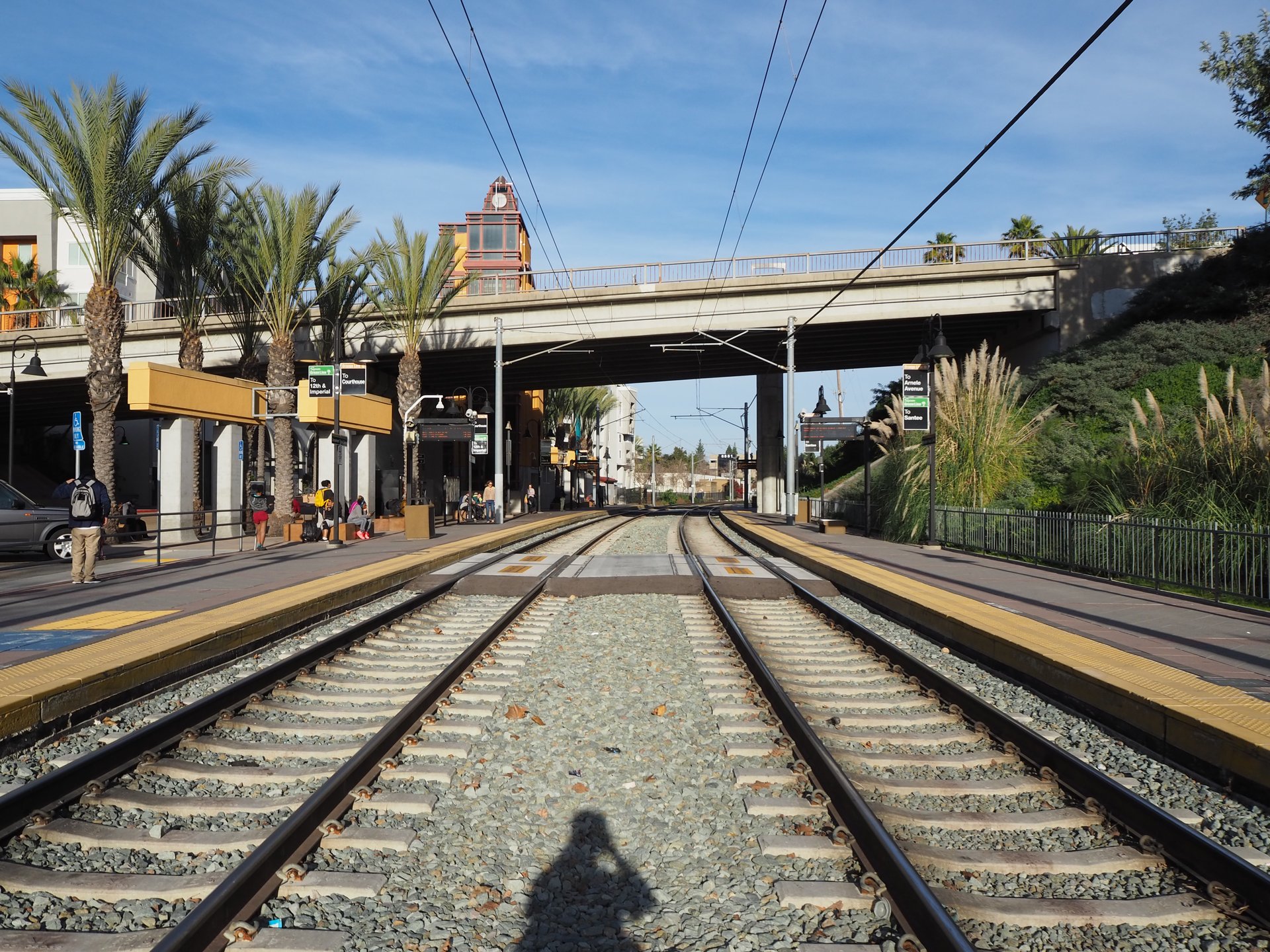 Platforms and tracks at Grossmont Transit Center in La Mesa, photographed January 2020