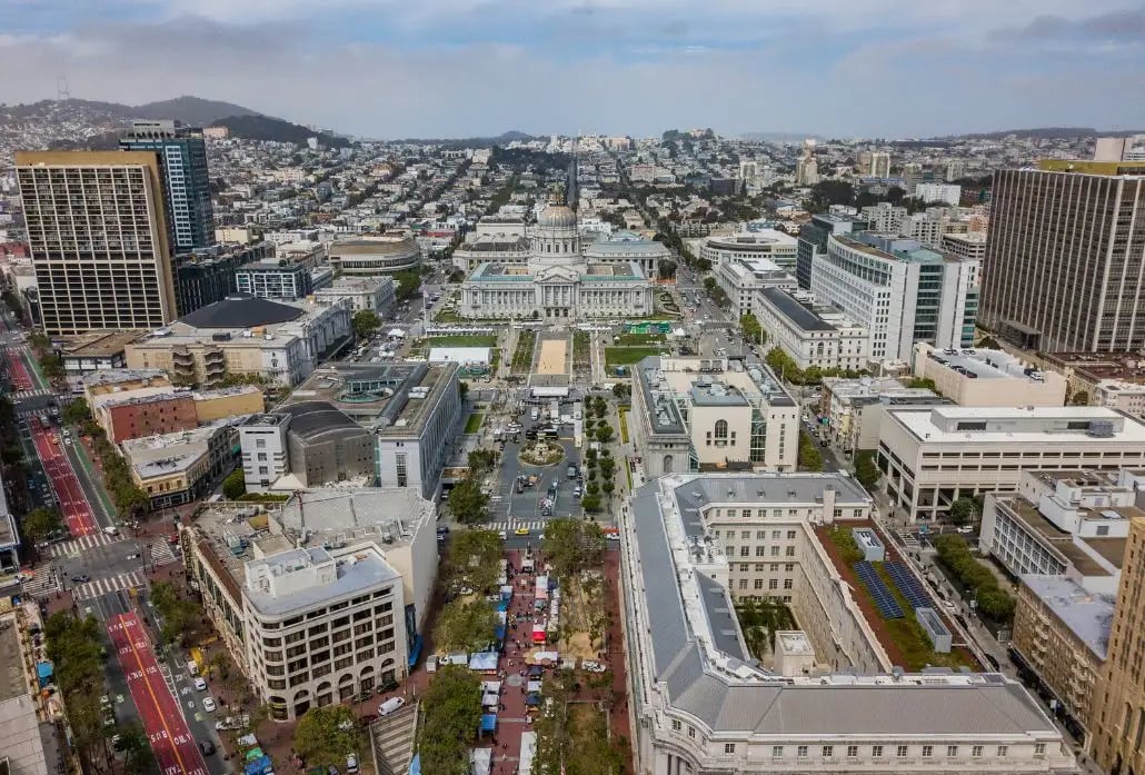 Aerial View of San Francisco Civic Center and City Hall Building