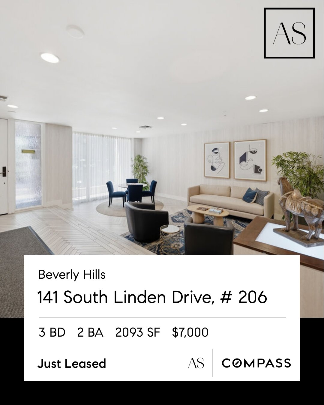 Just leased: Beverly Hills home at 141 South Linden Drive, #206, with 3 bedrooms and 2 bathrooms.