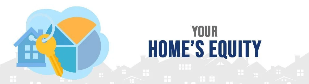Home equity banner with a house, gold key, pie chart, and the words “Your Home’s Equity.”