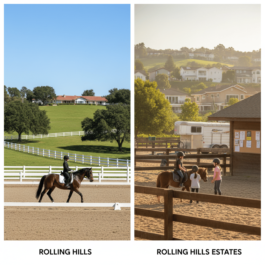 Young riders on horseback exploring the private, ocean-view bridle trails of the gated Rolling Hills community.