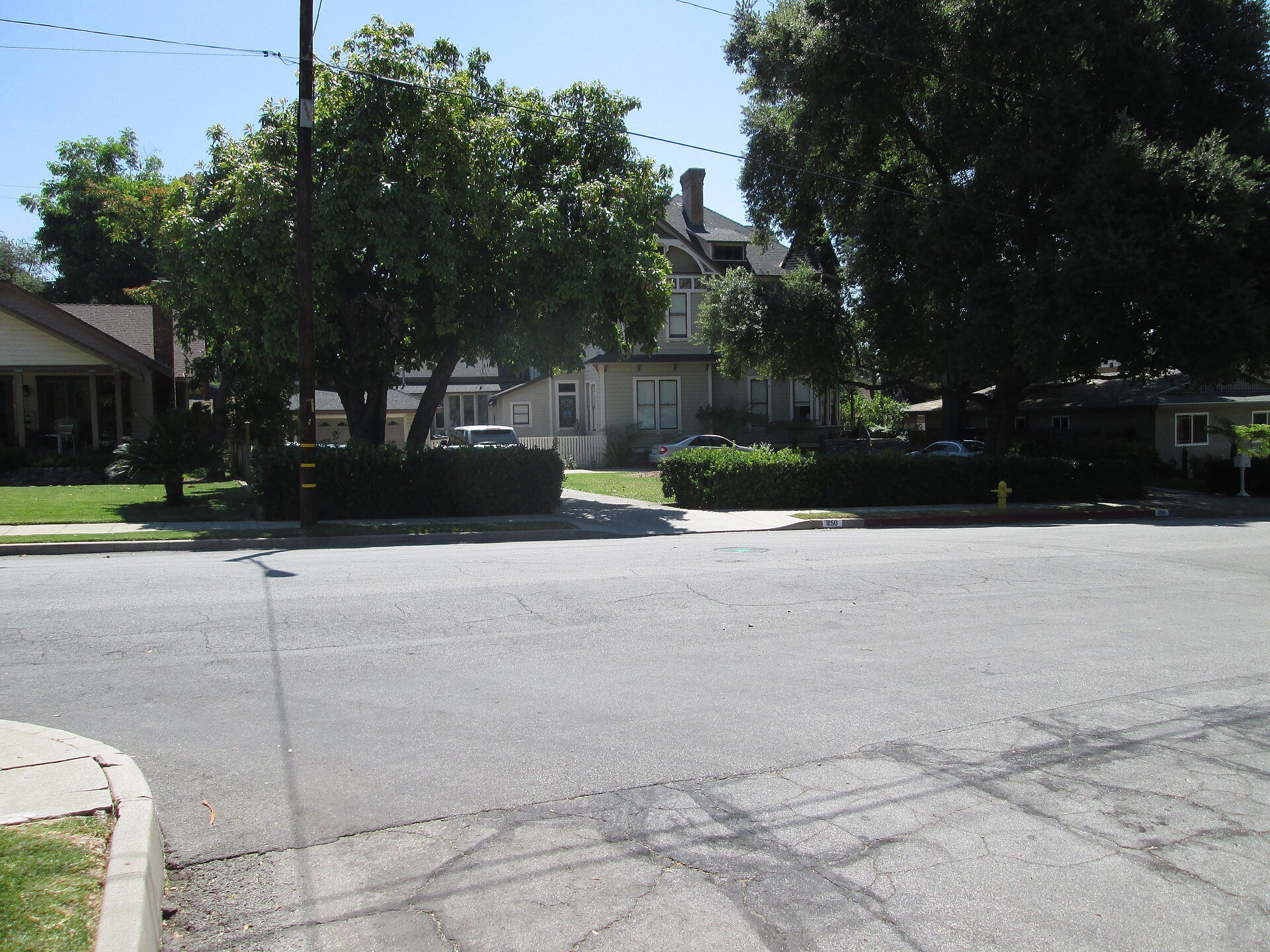 The Oaks historic house and its landscaped street frontage in Monrovia