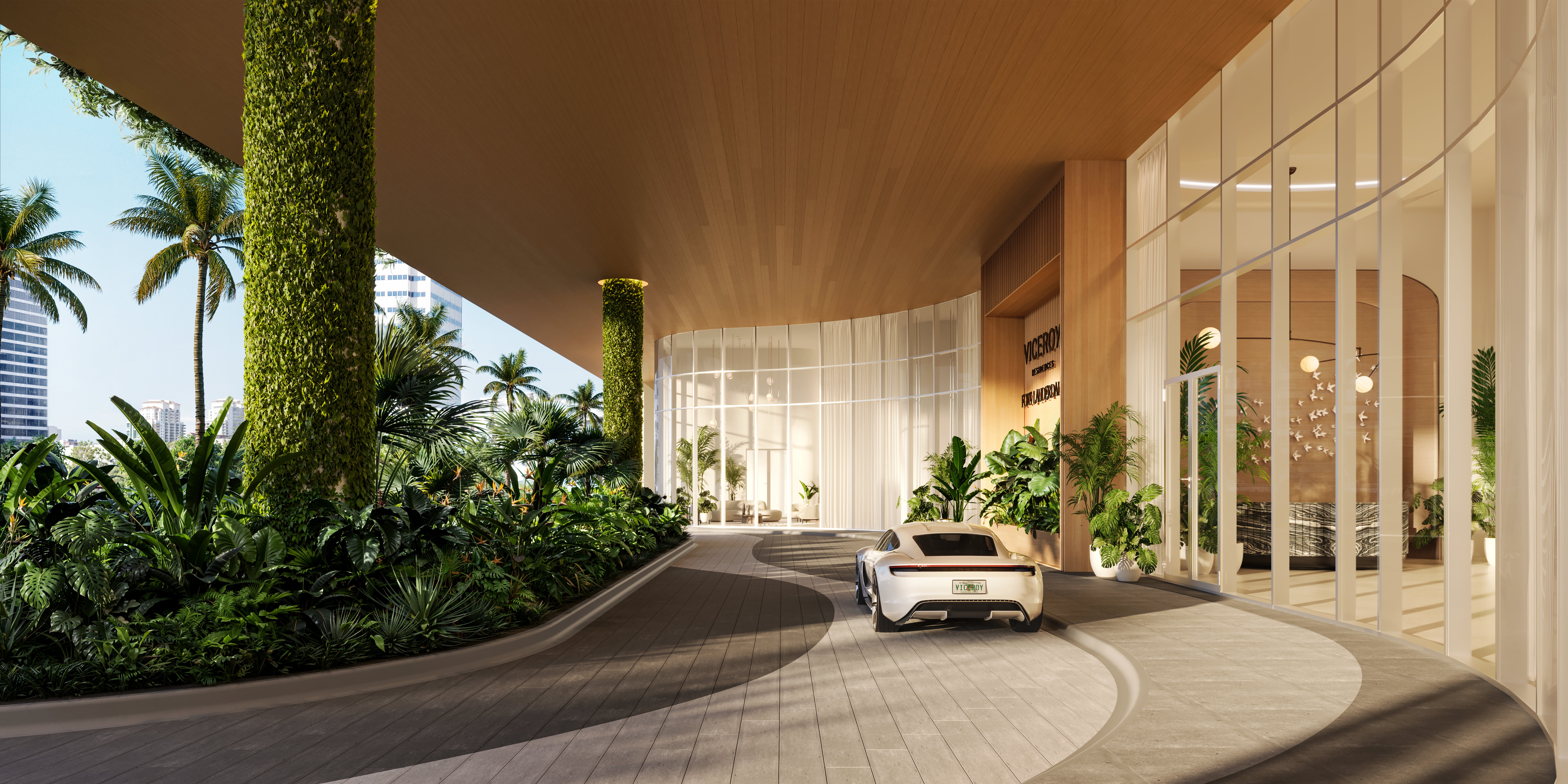 Rendering of the covered porte-cochère arrival at Viceroy Residences Fort Lauderdale