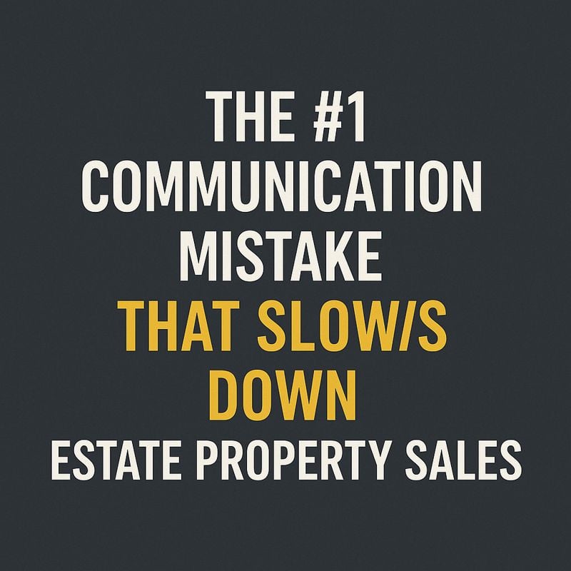 Text graphic reading “The #1 communication mistake that slows down estate property sales.”