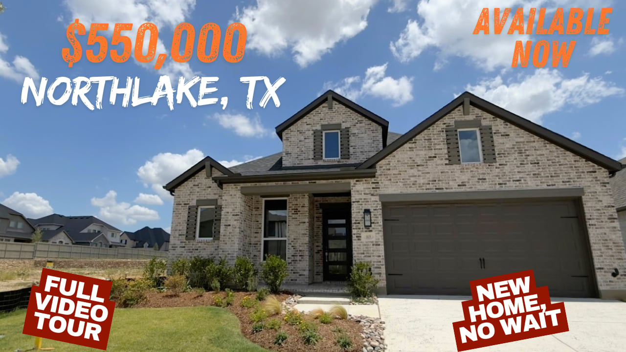 Video tour cover: Highland Homes inventory home at Pecan Square in Northlake, TX — move-in ready new construction