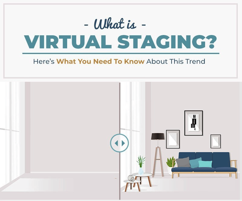 Virtual staging comparison showing an empty living room beside a furnished one.