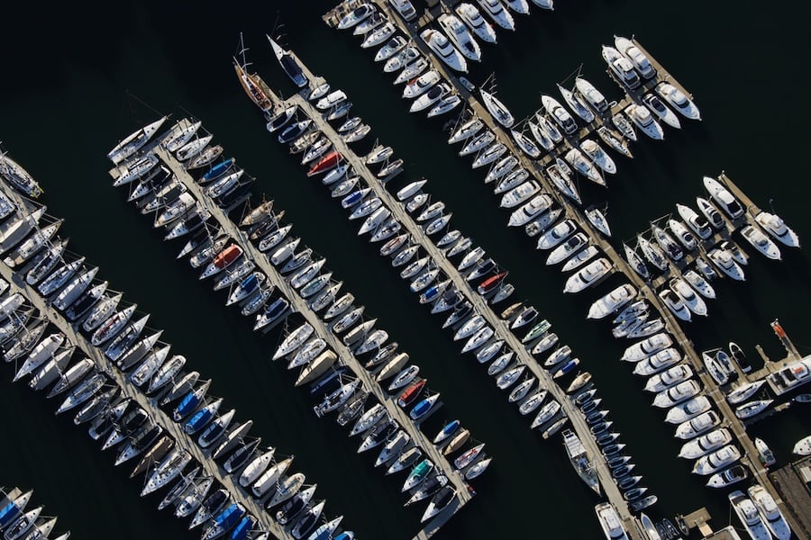 Boats and marina on Lake Minnetonka viewed from above