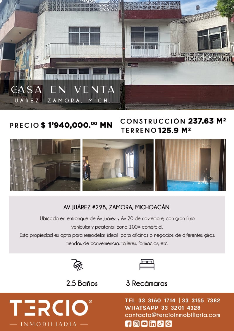 CASA EN VENTA JUÁREZ, ZAMORA, MICHOACÁN $1'940,000.00 MN