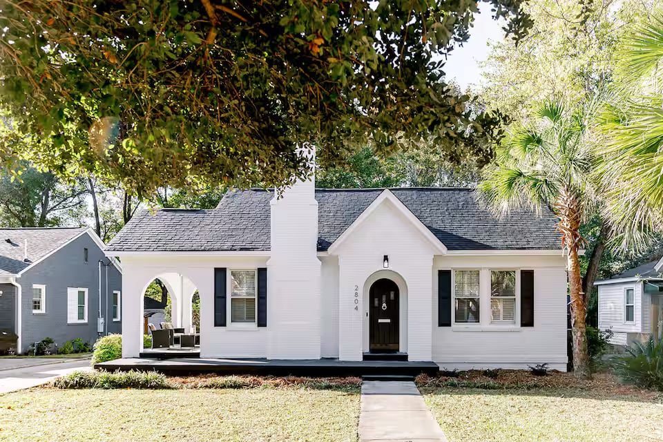 Front view of 2804 Duncan Street, a renovated brick home in Columbia’s historic Shandon neighborhood, with landscaped yard and charming curb appeal.