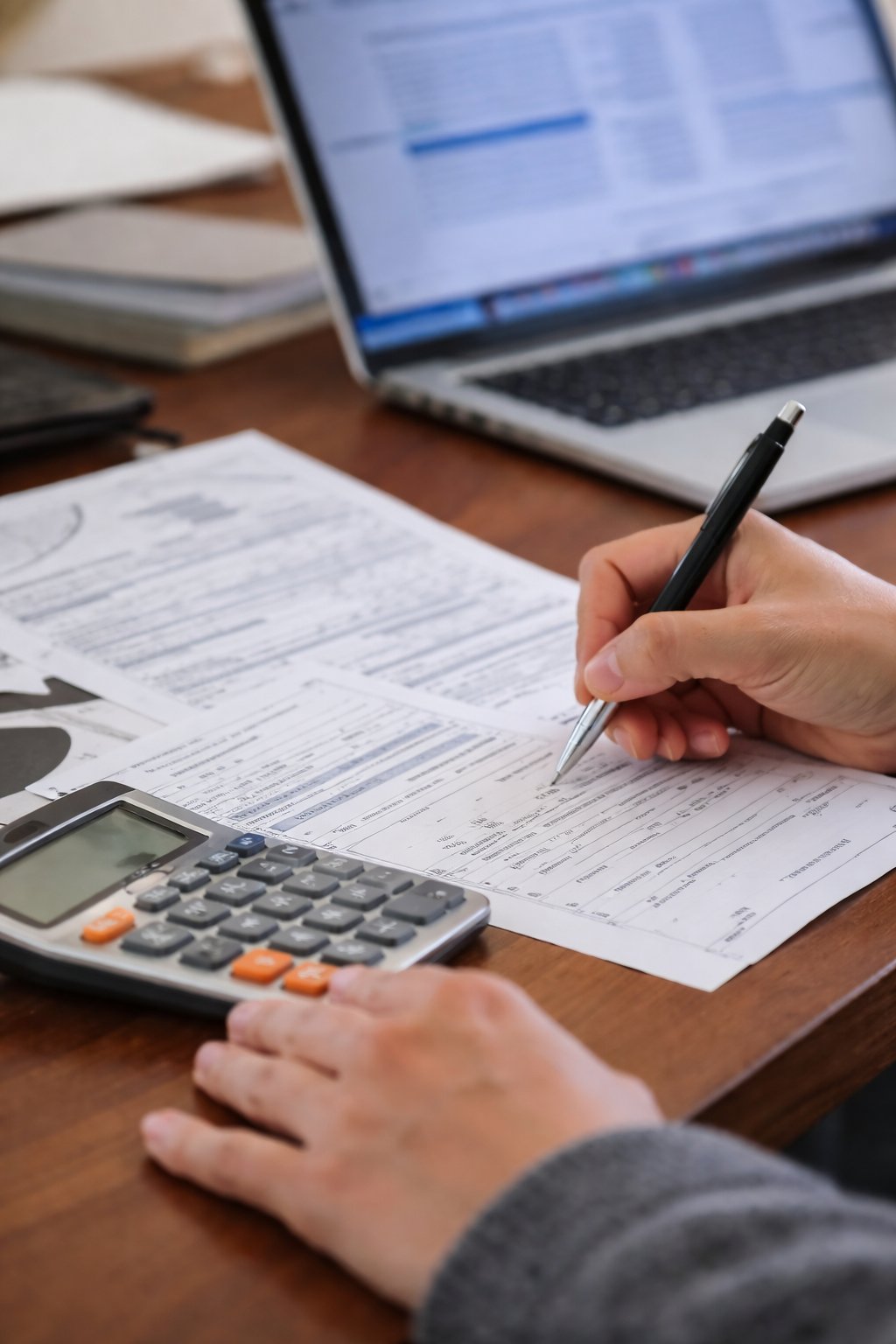 Reviewing paperwork at a table in natural light