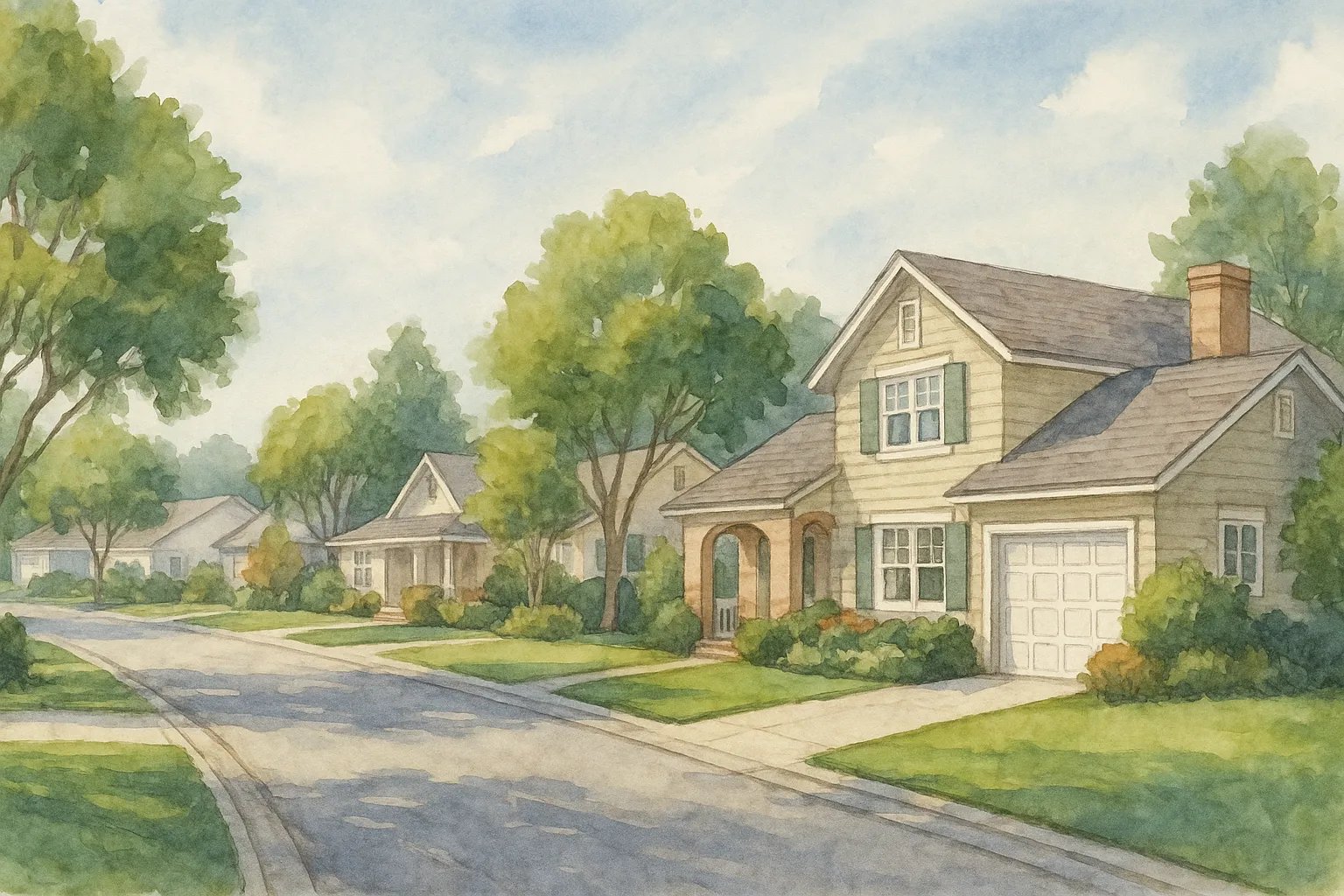 Tree-lined streets in Harbor View neighborhood