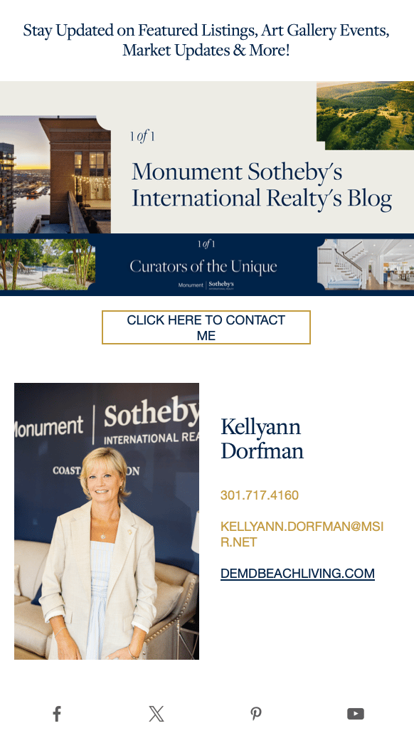 Beach Life with Kellyann newsletter promotion with agent contact details and a portrait of Kellyann Dorfman.